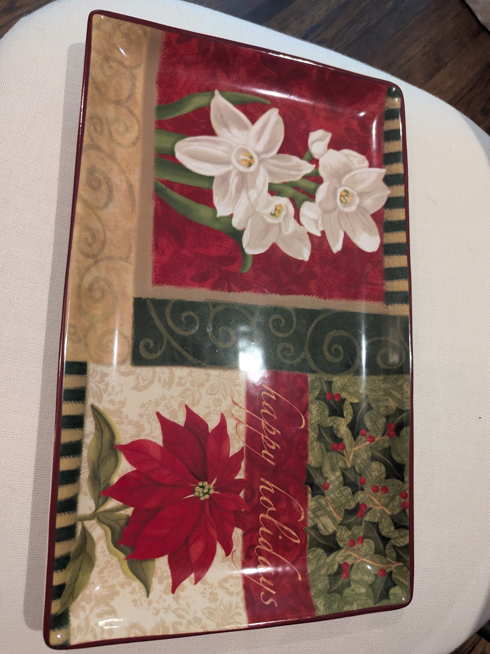 Festive Holiday Poinsettia Serving Platter - Red & Green